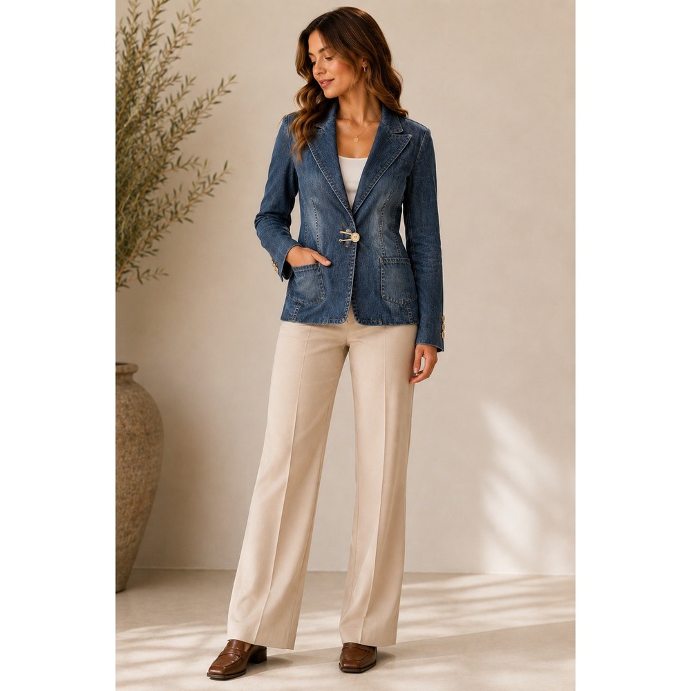 Banana Republic Denim Blazer Size 12 Blue Stretch Single Button Toggle Jacket